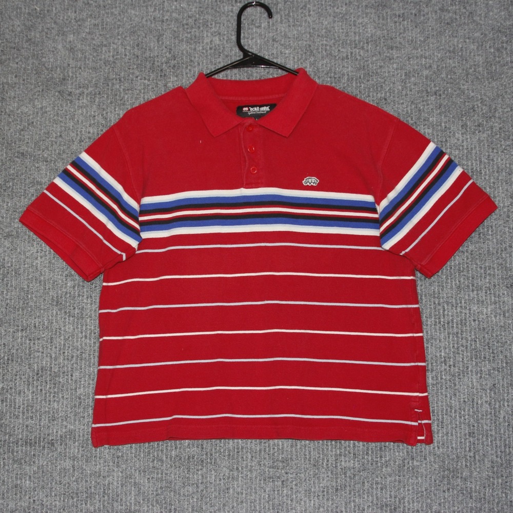 Ecko Unltd Kids Red Striped Short Sleeve Polo Shirt Size Large Y2K‎ Retro